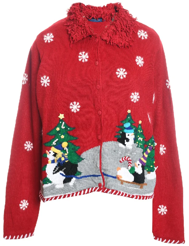 Festive Print Christmas Cardigan - M