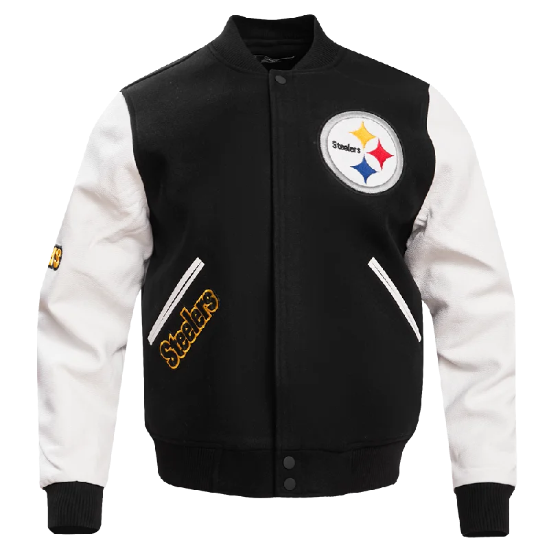 NFL PITTSBURGH STEELERS CLASSIC MEN'S WOOL VARSITY JACKET (BLACK/WHITE)