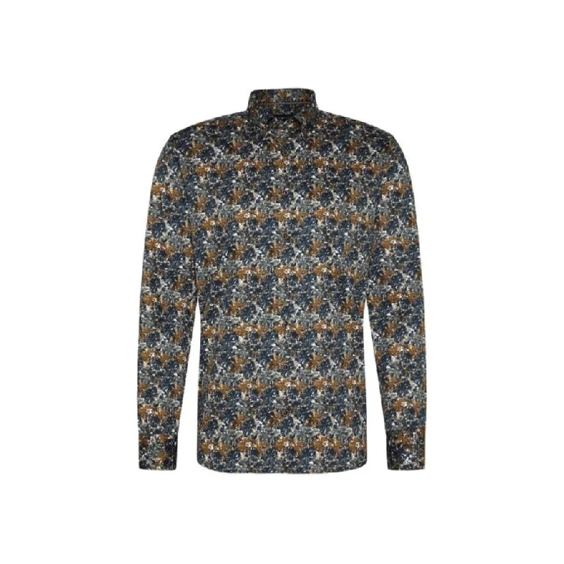 BUGATTI Printed Long Sleeve Shirt BLUE/KHAKI/WHITE