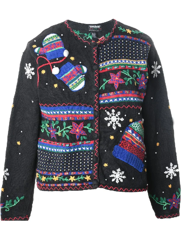 Festive Print Christmas Cardigan - M