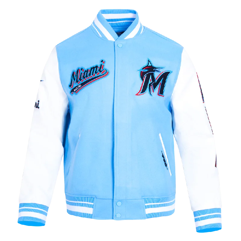 MLB MIAMI MARLINS SCRIPT TAIL MEN'S RIB WOOL VARSITY (UNIVERSITY BLUE/WHITE)