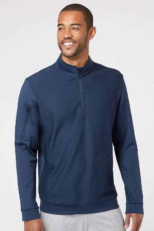 Adidas Mens Performance UPF 50+ 1/4 Zip Sweatshirt w/ Pocket - Collegiate Navy Blue