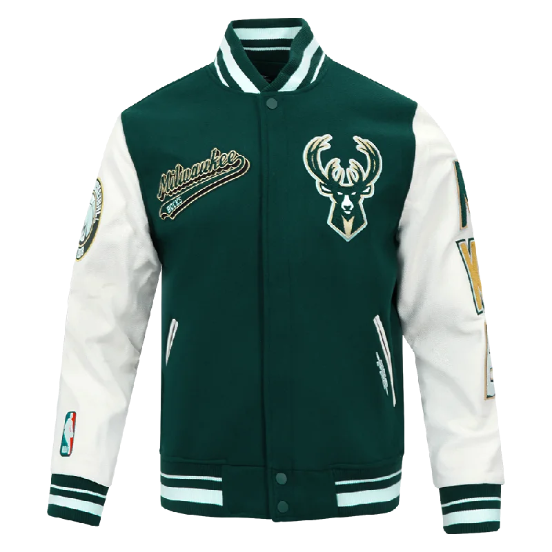 NBA MILWAUKEE BUCKS SCRIPT TAIL MEN'S RIB WOOL VARSITY (FOREST GREEN/WHITE)