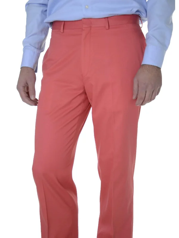 Lauren Ralph Lauren Trim Fit Solid Melon Red Flat Front Cotton Dress Pants