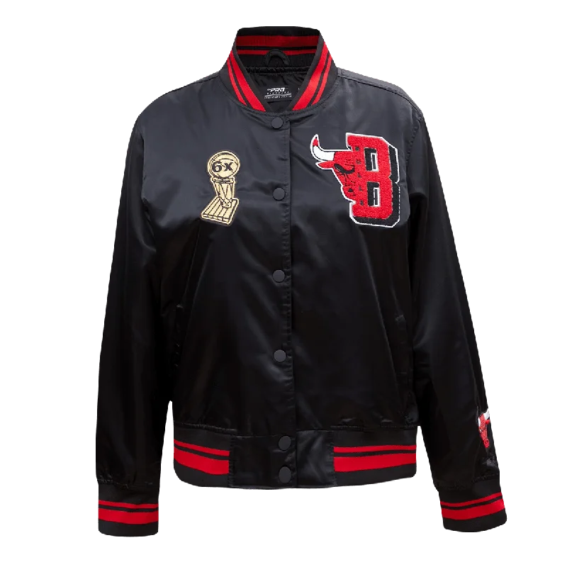 NBA CHICAGO BULLS MASHUP WOMEN'S SATIN JACKET (BLACK/RED/BLACK)