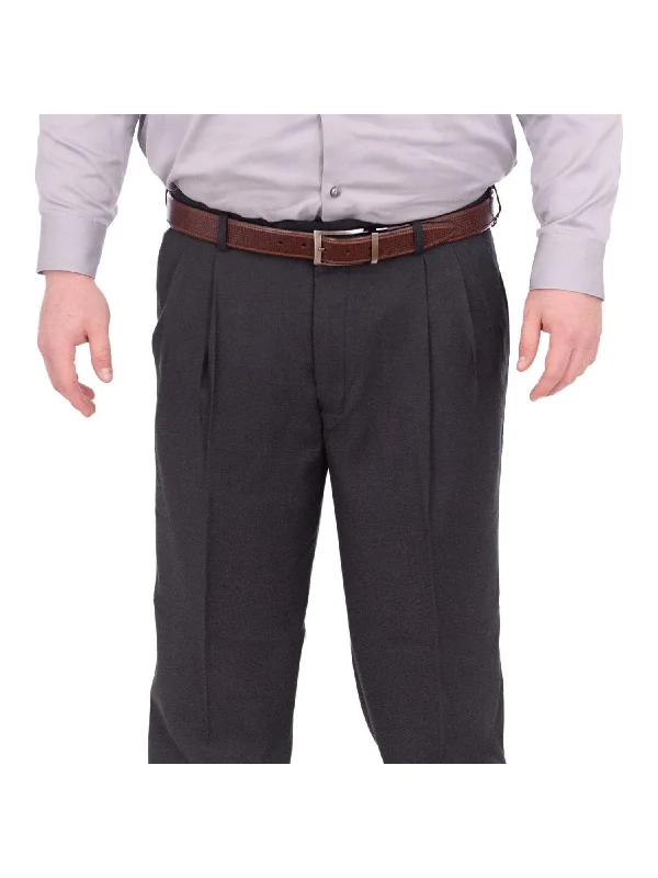 Mazari Classic Fit Solid Charcoal Gray Double Pleated Washable Dress Pants