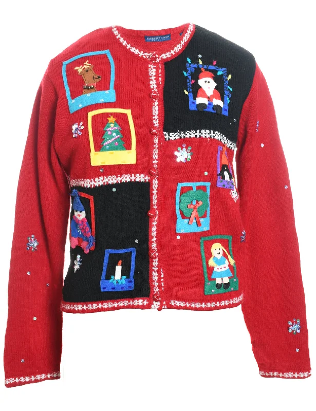 Festive Print Christmas Cardigan - M