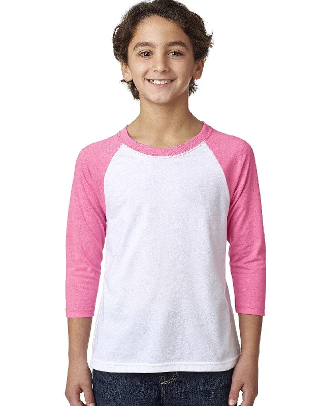 Next Level Youth CVC 3/4-Sleeve Raglan Tee | Hot Pink/ White