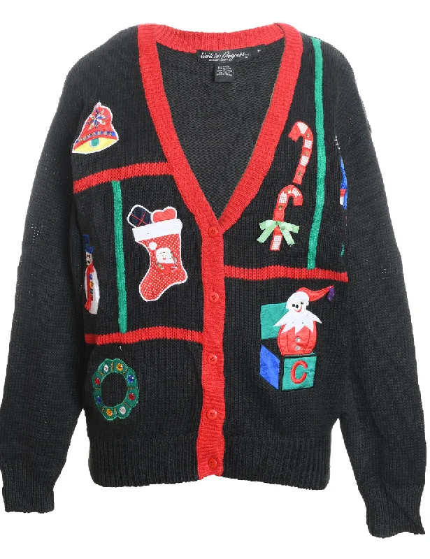 Festive Print Christmas Cardigan - M