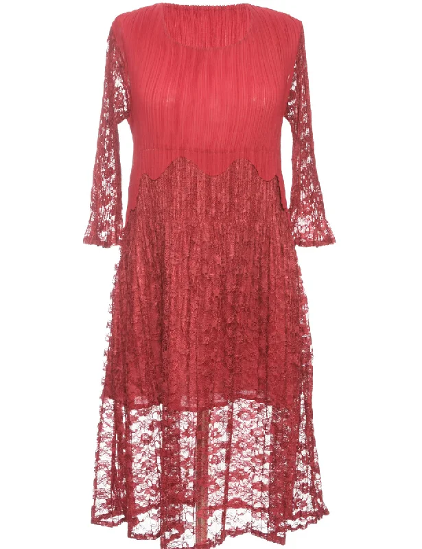 Floral Lace Maroon Dress - M