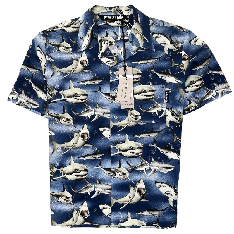 Men's Shark Short Sleeve Shirt Blue Size S