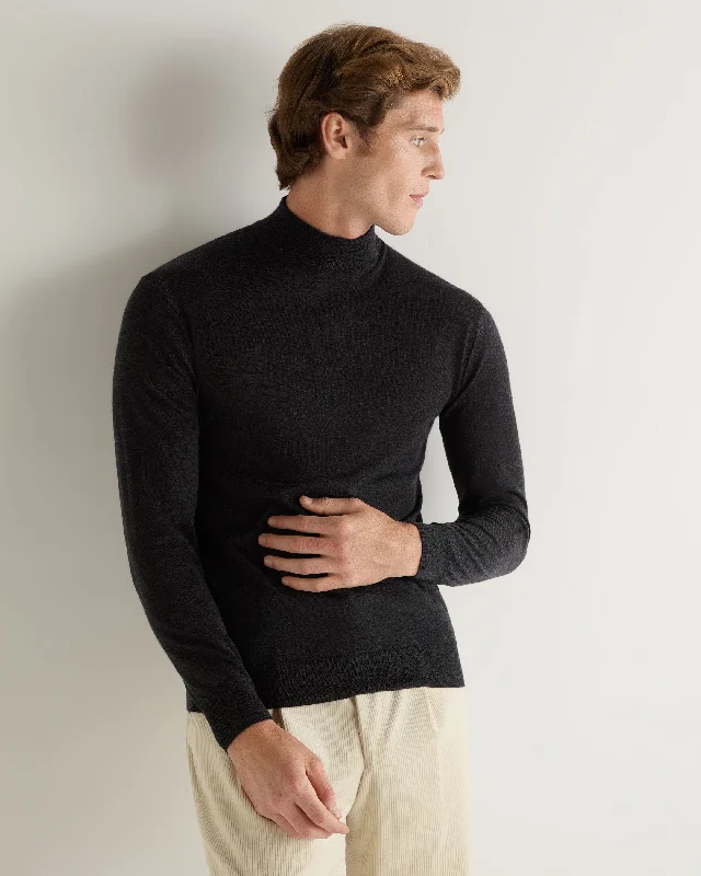 Men's Pimlico Fine Gauge Cashmere Turtle Neck Sweater Dark Charcoal Grey