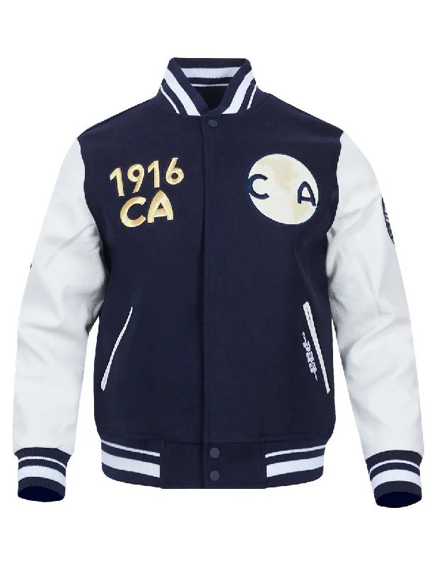 LIGA MX CLUB AMERICA PREMIUM MEN'S RIB WOOL VARSITY JACKET (MIDNIGHT NAVY/WHITE)