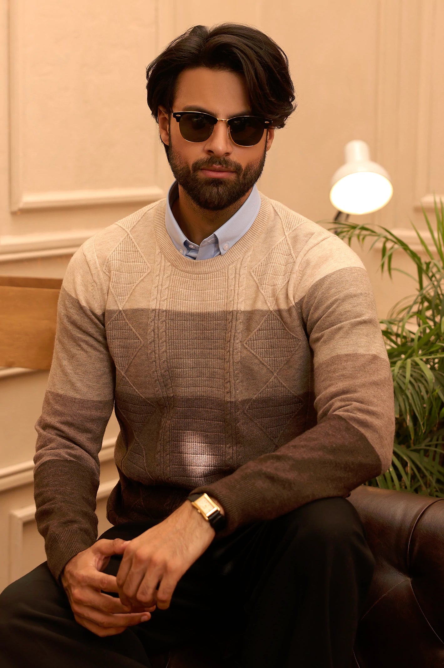 Men Fawn Round Neck Sweater