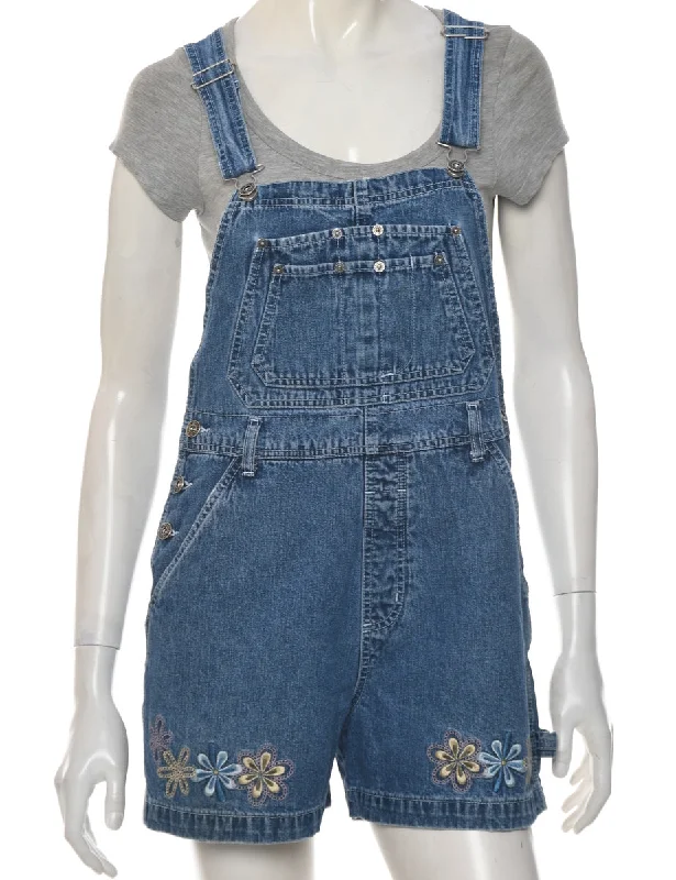 Floral Embroidered Cropped Dungarees - W33 L3