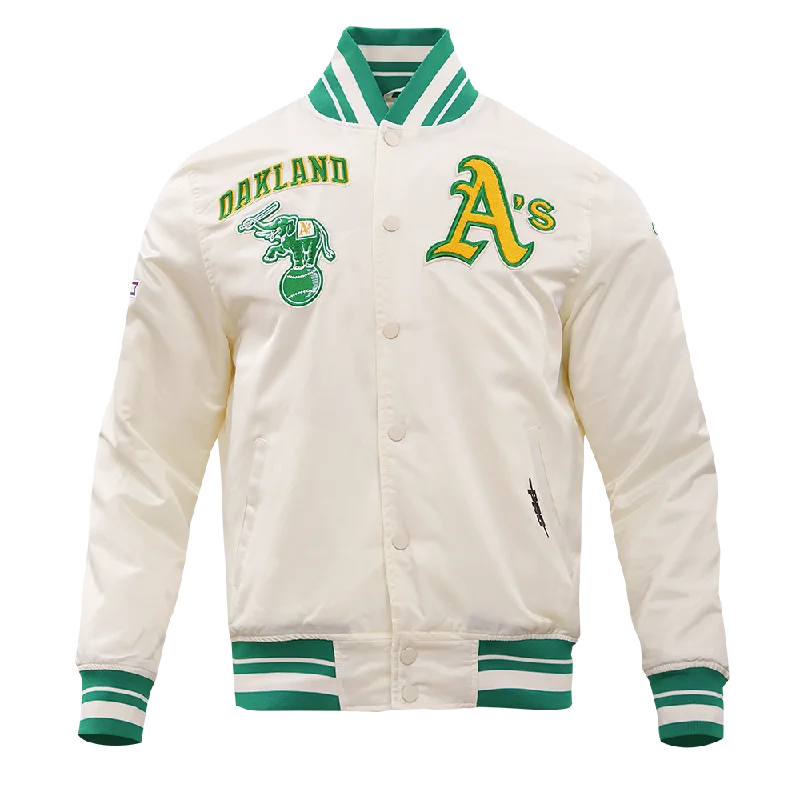 MLB OAKLAND ATHLETICS RETRO CLASSIC MEN'S RIB SATIN JACKET (EGGSHELL/KELLY GREEN)