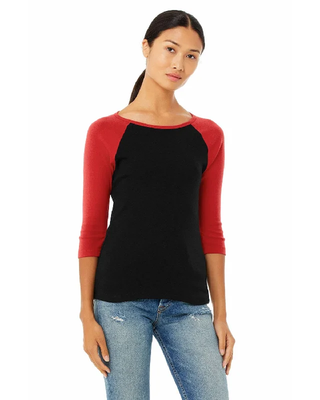 Bella+Canvas Ladies Baseball Tee | Black/ Red