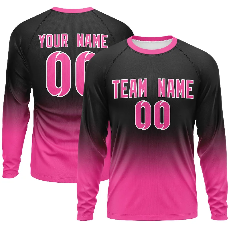 Custom Black-Pink Gradient Fashion Design Long Sleeve Performance T-Shirt