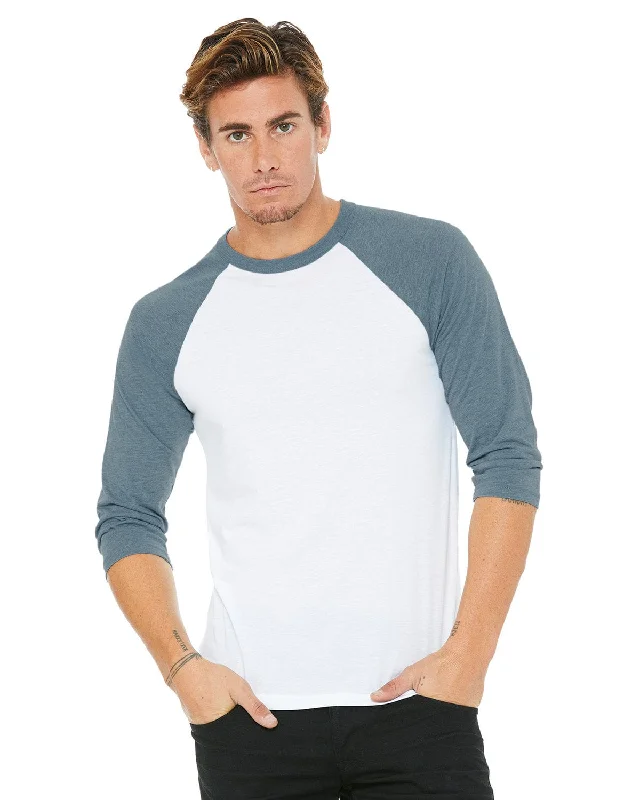 Bella+Canvas Unisex Triblend 3/4-Sleeve Baseball T-Shirt | White/ Denim