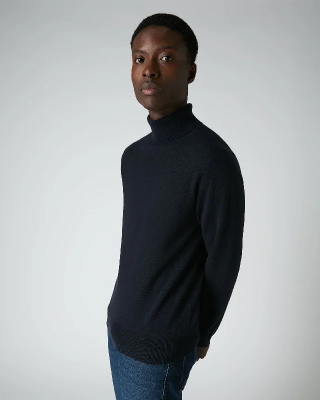 Men's Trafalgar Turtle Neck Cashmere Sweater Navy Blue