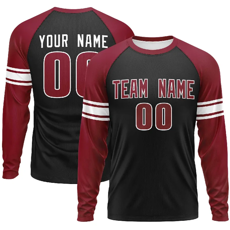 Custom Black Crimson White Crew Neck Personalized Raglan Long Sleeve Performance T-shirt