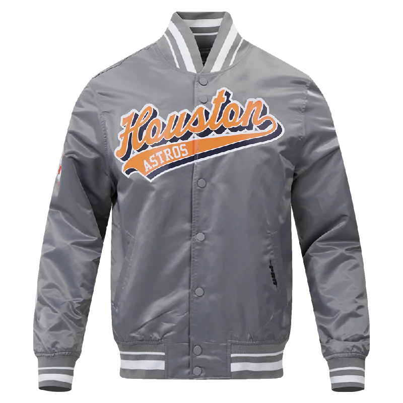 MLB HOUSTON ASTROS SCRIPT TAIL MEN'S SATIN JACKET (GRAY)