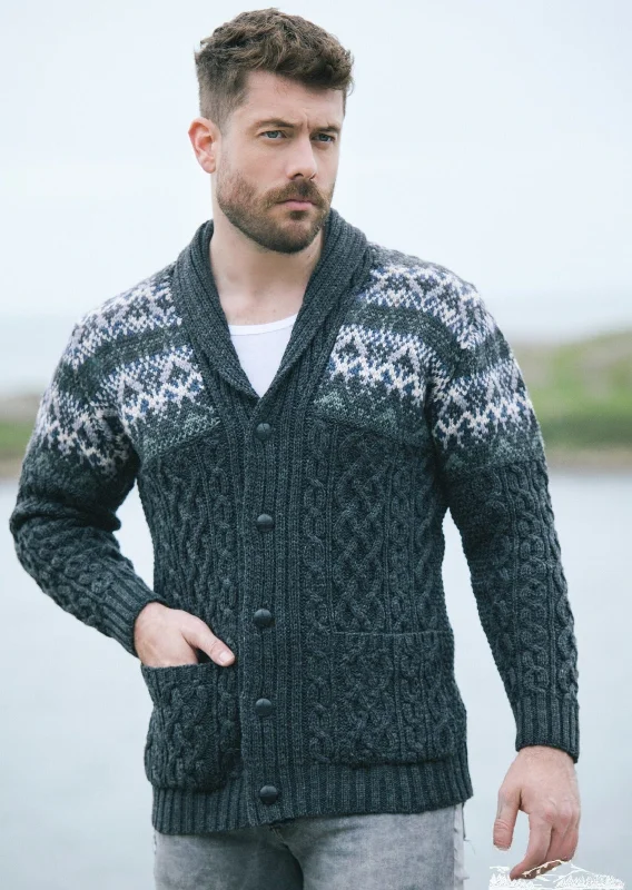 Aran Fairisle Button Cardigan | Charcoal