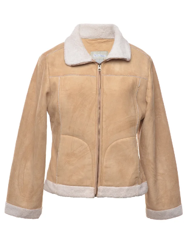 Faux Shearling Lining Beige Jacket - M