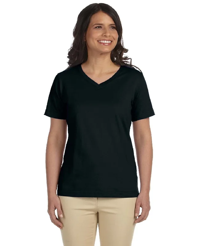 LAT Ladies Combed Cotton V-Neck T-Shirt | Black