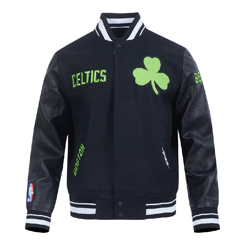 NBA BOSTON CELTICS CITY EDITION 24-25 MEN'S RIB WOOL VARSITY JACKET (BLACK)