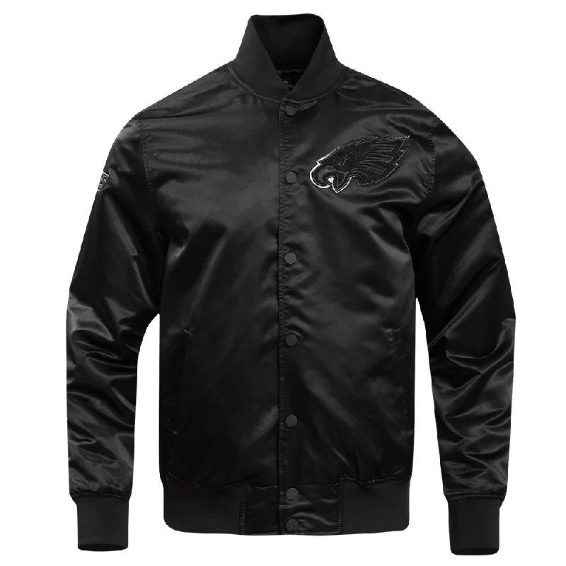 NFL PHILADELPHIA EAGLES TRIPLE BLACK MEN'S SATIN JACKET (TRIPLE BLACK MEN'S)