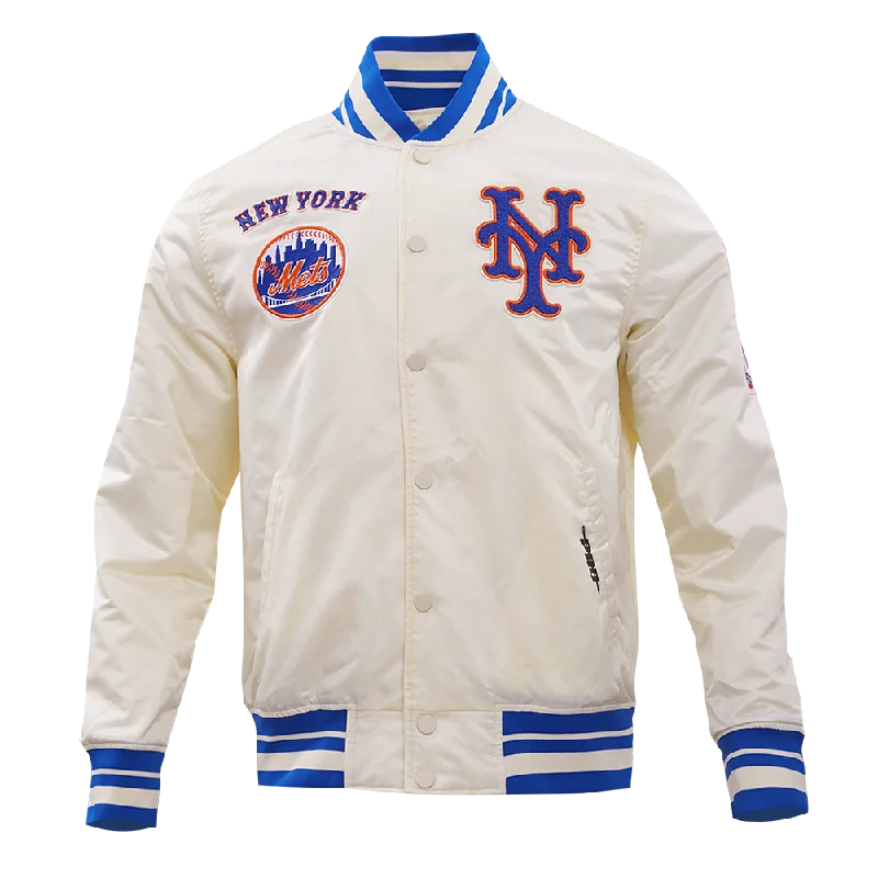 MLB NEW YORK METS RETRO CLASSIC MEN'S RIB SATIN JACKET (EGGSHELL/ROYAL BLUE)