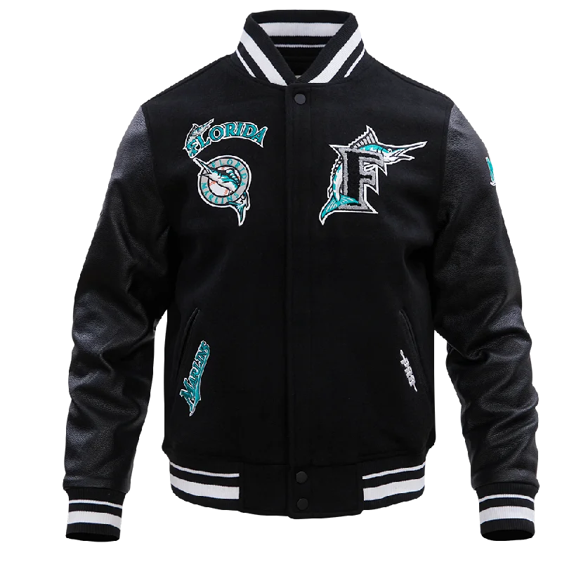 MLB FLORIDA MARLINS RETRO CLASSIC MEN'S RIB WOOL VARSITY JACKET (BLACK)