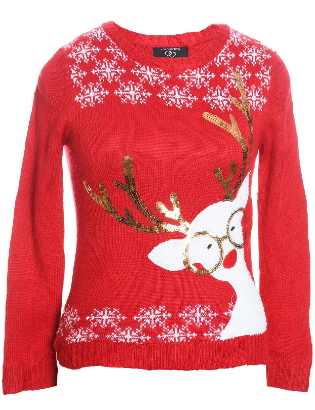 Festive Print Christmas Jumper - L