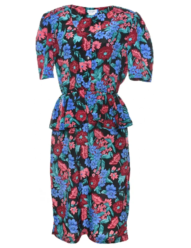 Floral Print Peplum Dress - M