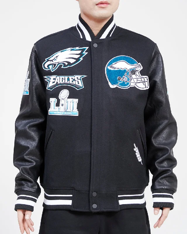 NFL PHILADELPHIA EAGLES MASHUP WOOL MEN'S VARSITY JACKET (BLACK)