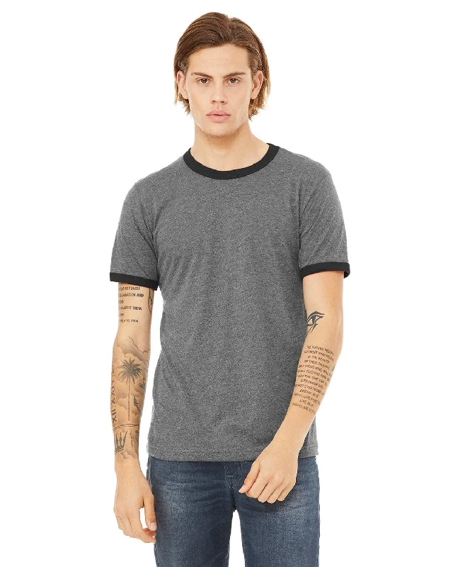 Bella+Canvas Robertson Heather Ringer Tee | Deep Heathr/ Blk