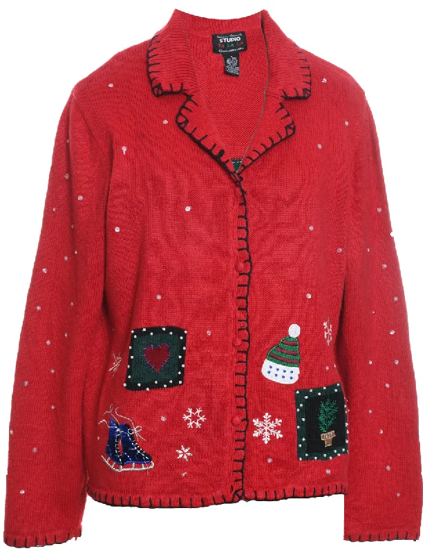 Festive Print Christmas Cardigan - L