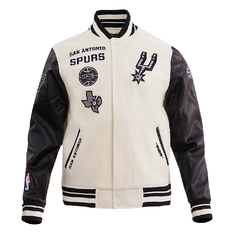 NBA SAN ANTONIO SPURS RETRO CLASSIC MEN'S RIB WOOL VARSITY JACKET (EGGSHELL/ BLACK)