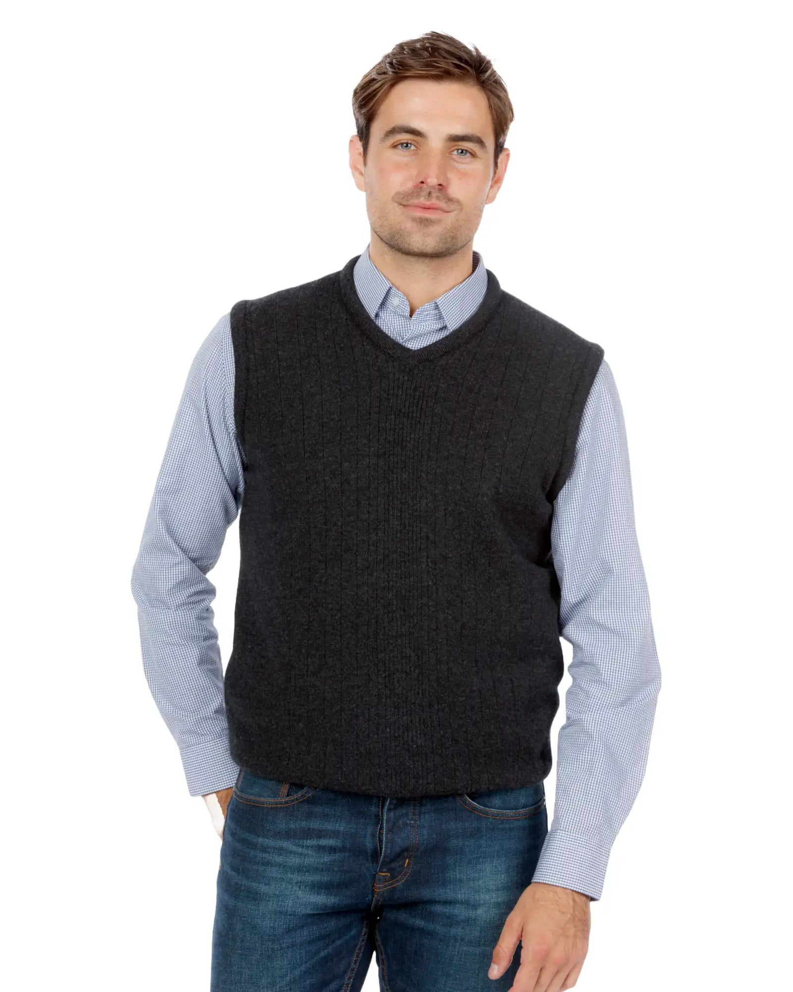 Men's Plain Wool Vest in Possum Merino - NB418