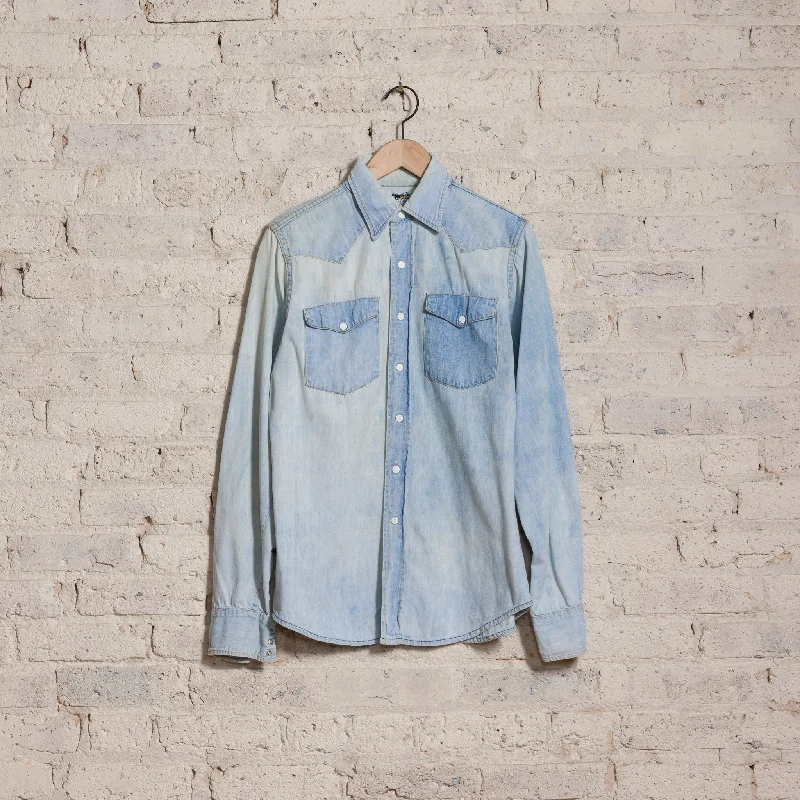 1970's Bar Denim Western Shirt in Washed Blue