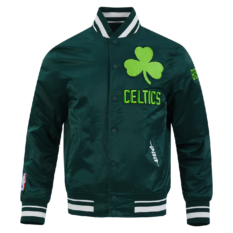 NBA BOSTON CELTICS CITY EDITION 24-25 MEN'S RIB SATIN JACKET (FOREST GREEN)