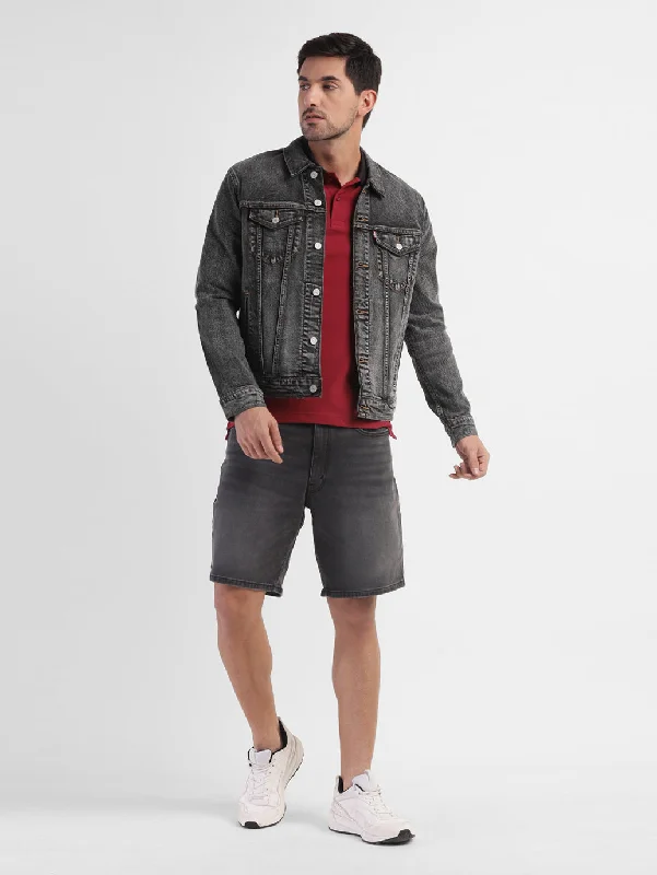 Men's Solid Spread Collar Denim Jacket