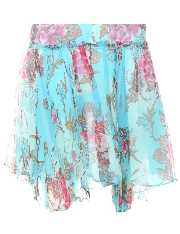 Floral Pattern Y2K Flared Skirt - XS