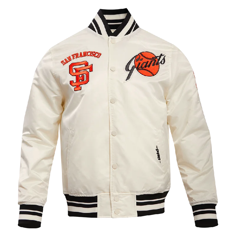 MLB SAN FRANCISCO GIANTS RETRO CLASSIC MEN'S RIB SATIN JACKET (EGGSHELL/BLACK)