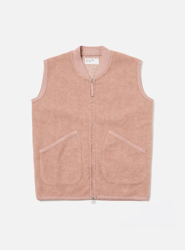 Universal Works Zip Waistcoat in Pink Wool Fleece