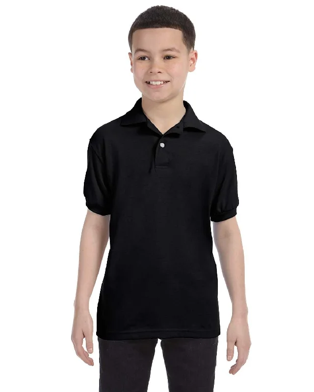 Hanes Youth Jersey Knit Polo Shirt | Black