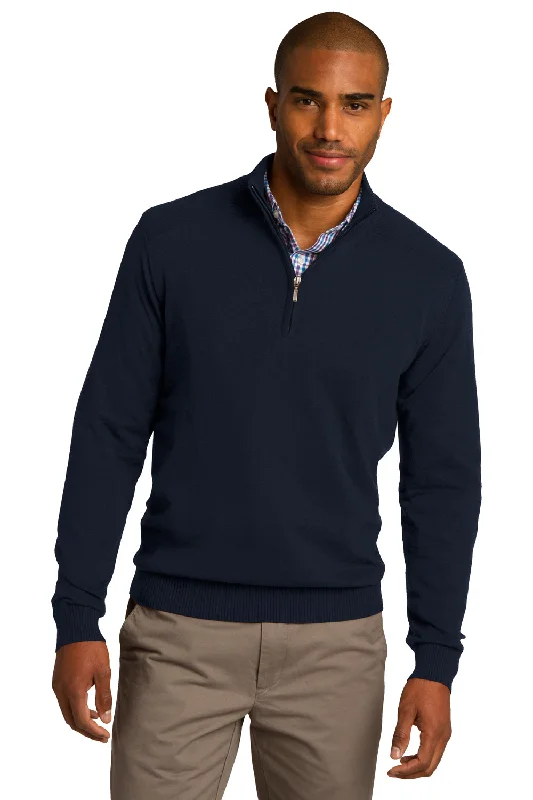 Port Authority Mens Long Sleeve 1/4 Zip Sweater - Navy Blue - Closeout