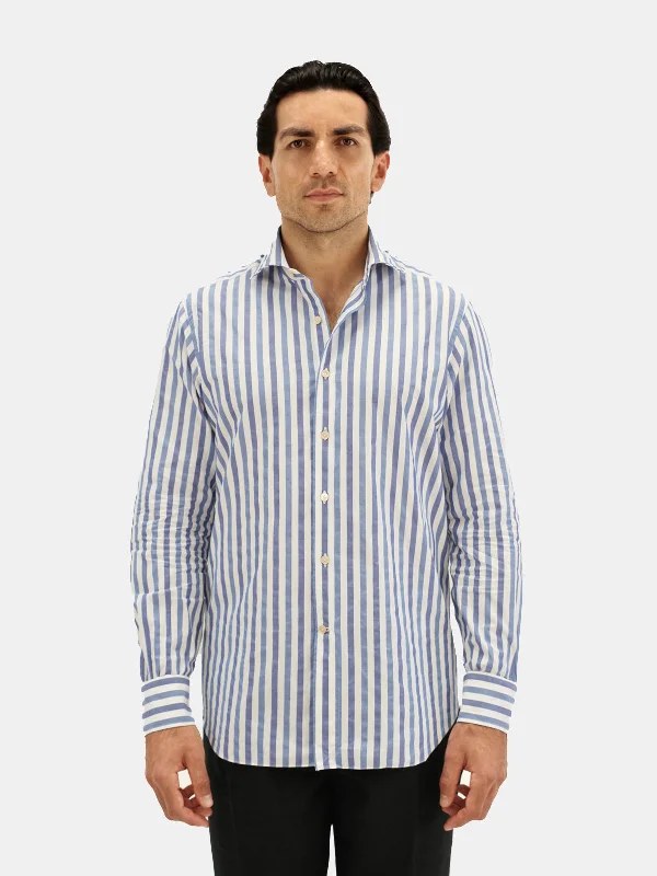 Mixed Blue Bengal Stripe Spread Collar Shirt