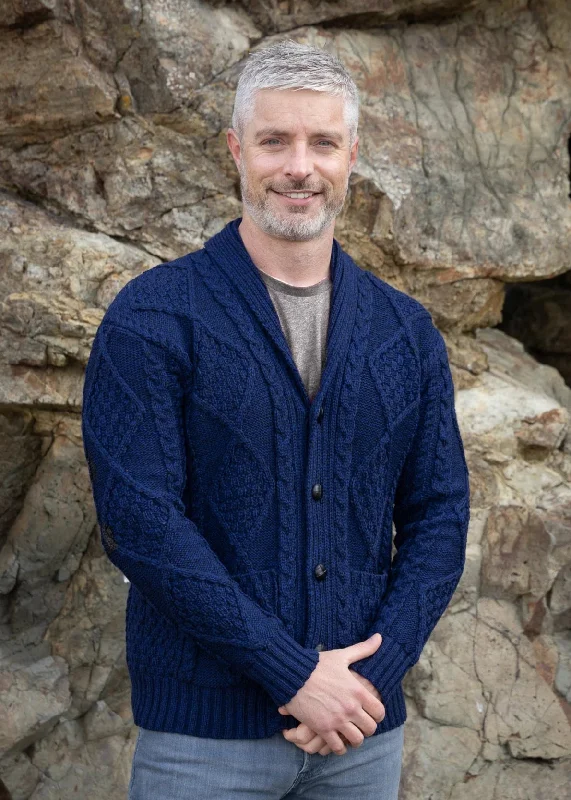 Aran Men's Shawl Button Cardigan | Blue